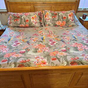 Eikei Tropical Vintage Flower Bird Romantic Floral Scarf Duvet Cover Set